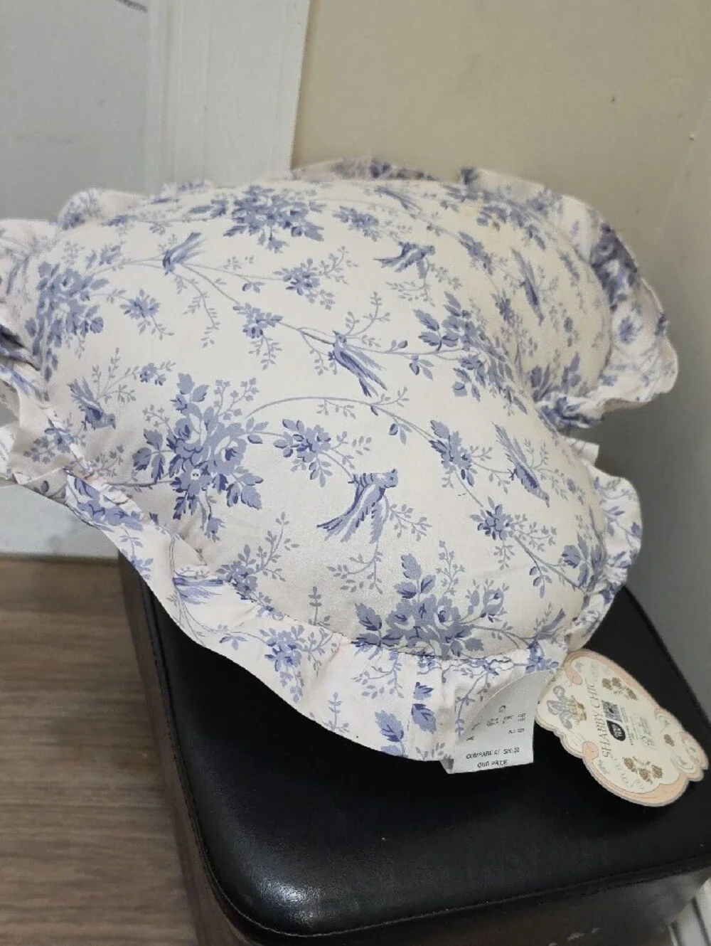 Shabby Chic Blue Floral Ruffle Accent Pillow
